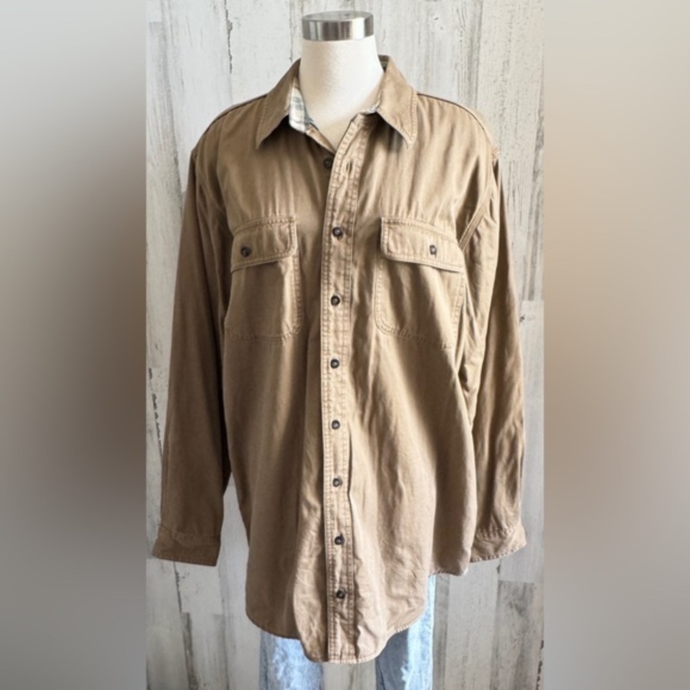 L.L. Bean Men's Casual Button-Down Shirt in Khaki Brown Size LT—fits like XL/XXL - Picture 8 of 8